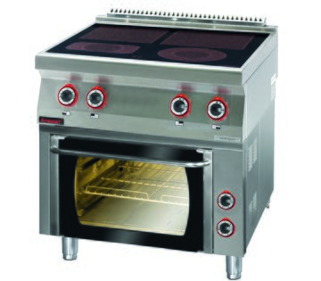 Sklokeramický sporák se čtyřmi varnými zónami a troubou Kromet 700.KE-4C/PE1