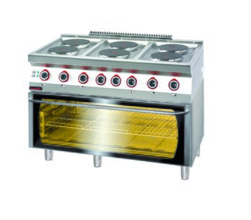 Elektrický sporák se šesti plotýnkami a troubou na selata Kromet 700.KE-6/PE-3 