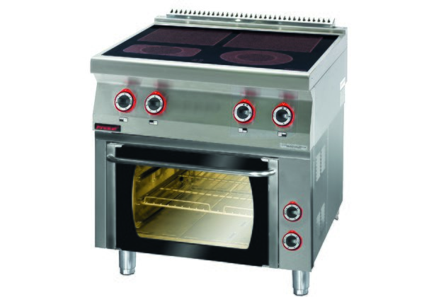 Sklokeramický sporák se čtyřmi varnými zónami a troubou Kromet 700.KE-4C/PE1