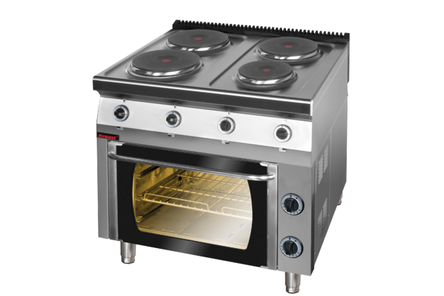 Elektrický sporák se čtyřmi plotýnkami a troubou Kromet 700.KE-4/PE1.T