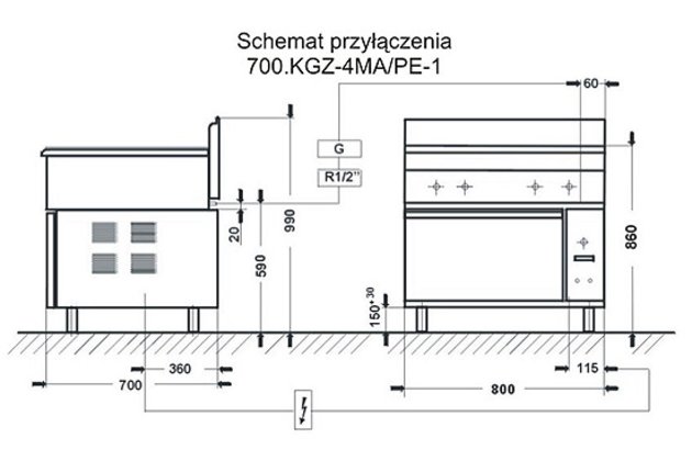 6 hořáku s el. troubou linie 700.KG-6/PE-22